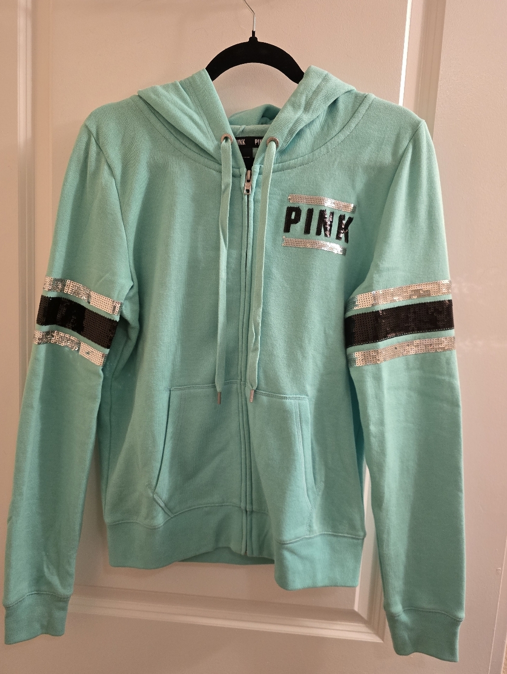 PINK Aqua Sequin-Accent Zip Hoodie Size M